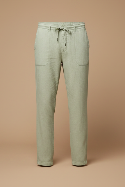 Pantalon Chinois Vert Lin Ample Décontracté Homme - vue 3