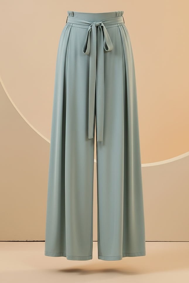 Pantalon Chinois Fluide Ample Ceinturé Vert Femme - Viscose - vue 3