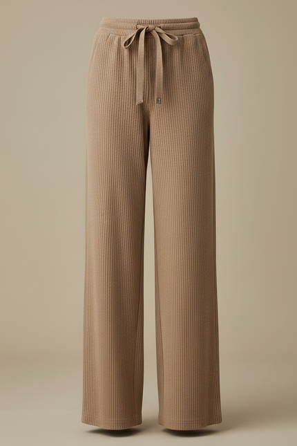 Pantalon Chinois Côtelé Marron Ample Confortable Femme - Camel Cordé - vue 3