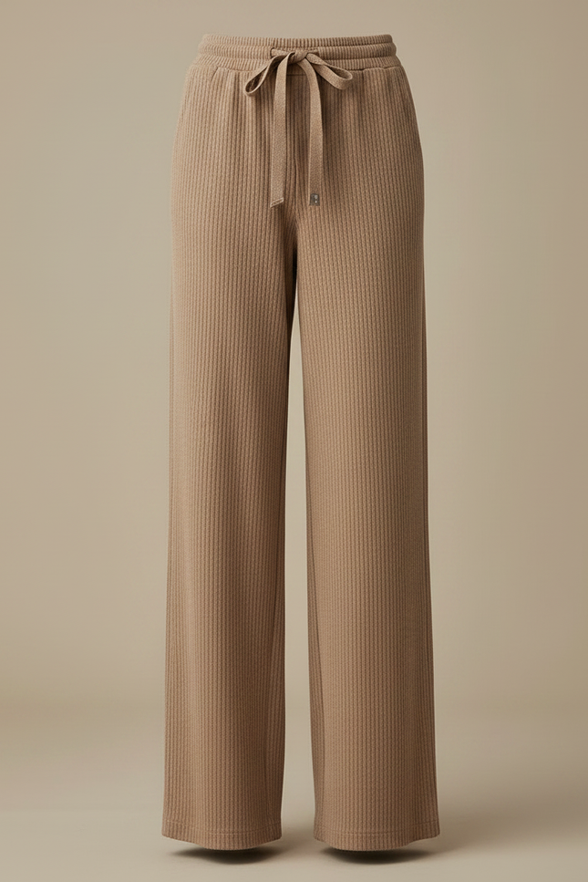 Pantalon Chinois Côtelé Marron Ample Confortable Femme - Camel Cordé - vue 3