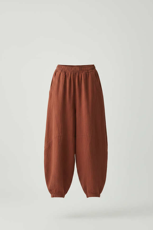 Pantalon Chinois Lin Ample Confortable Marron Femme - vue 3