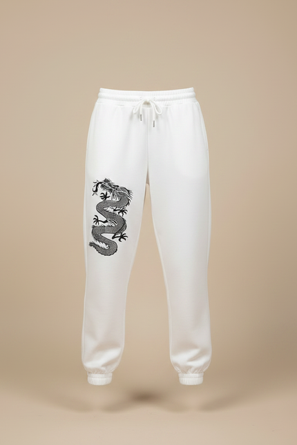 Pantalon Chinois Blanc Dragon Molletonné Ample Décontracté - vue 3