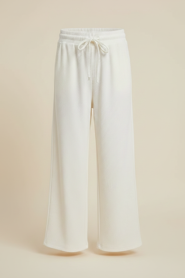 Pantalon Chinois Crème Côtelé Ample Fille Confortable - Blanc Cordé - vue 3