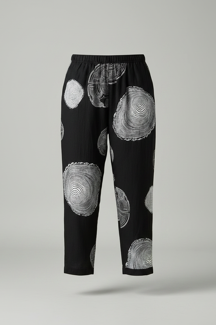 Pantalon Chinois Noir Ample Imprimé Coton Lin - vue 3