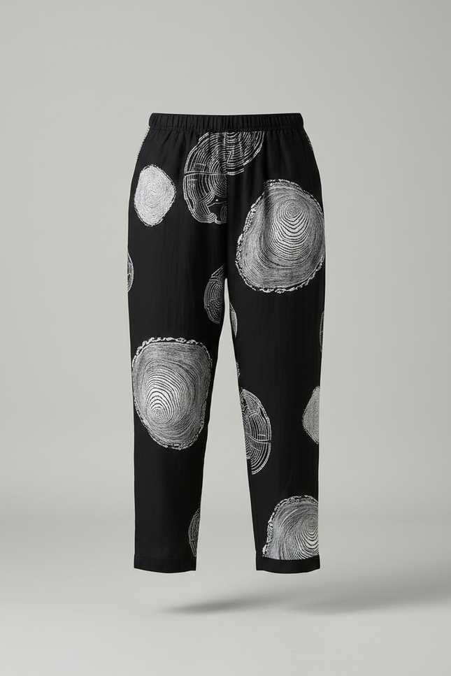 Pantalon Chinois Noir Ample Imprimé Coton Lin - vue 3