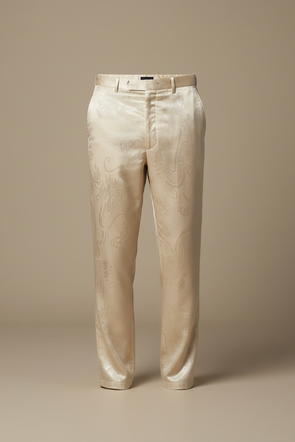 Pantalon Chinois Satin Beige Dragon Élégant Homme - vue 3