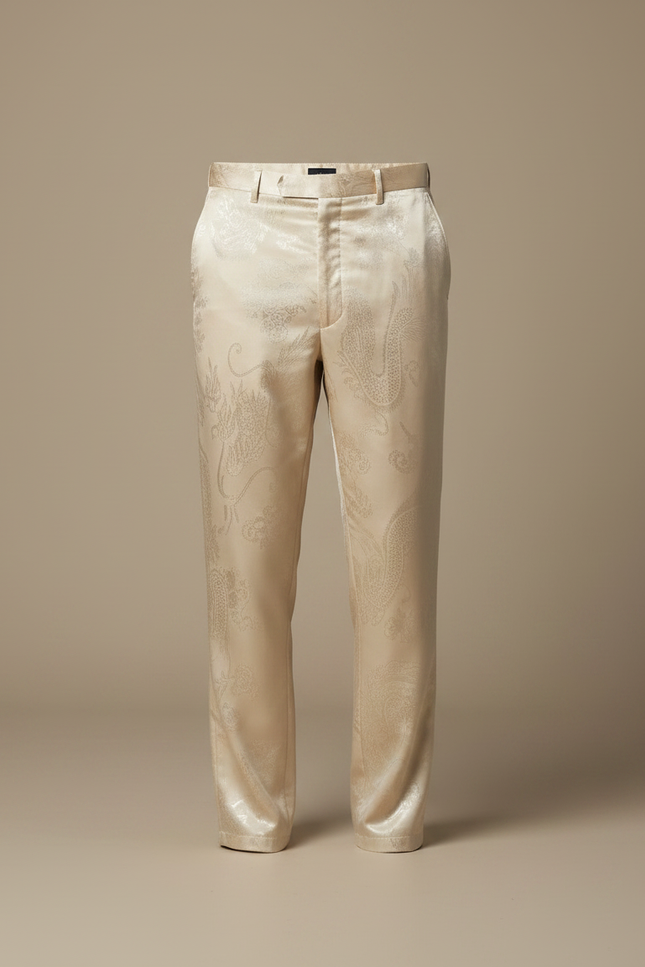 Pantalon Chinois Satin Beige Dragon Élégant Homme - vue 3