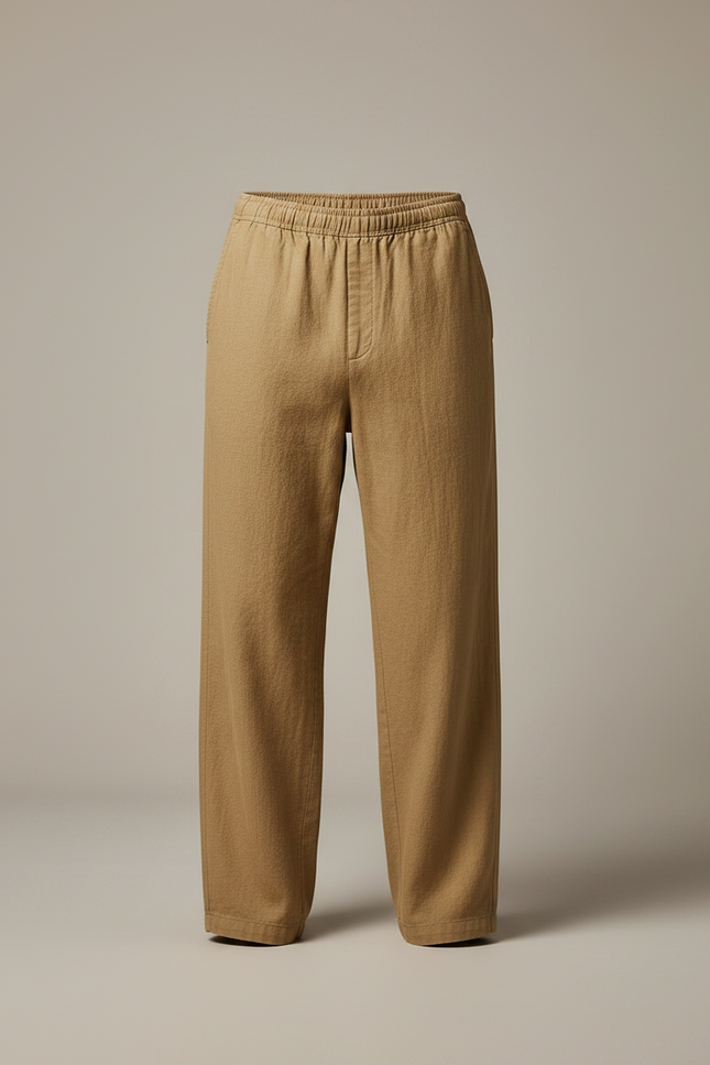 Pantalon Chinois Kaki Ample Coton Lin Homme Décontracté - vue 3