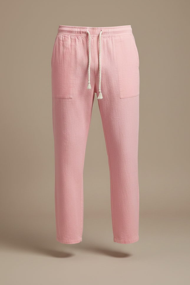Pantalon Chinois Rose Coton Lin Ample Décontracté Homme - vue 3