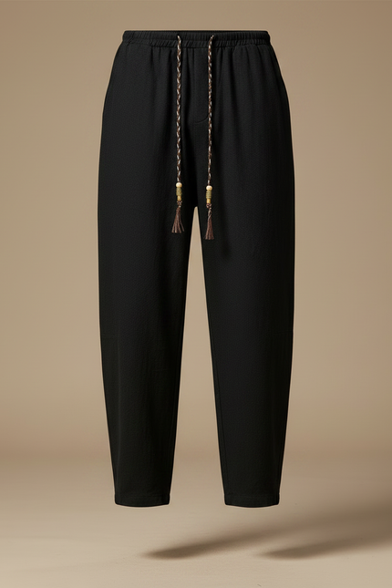 Pantalon Chinois Noir Ample Coton Lacet Confortable - vue 3