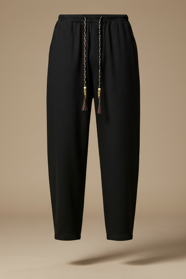 Pantalon Chinois Noir Ample Coton Lacet Confortable - vue 3
