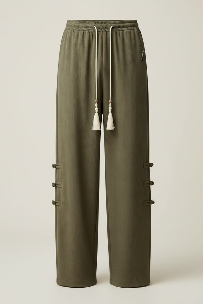 Pantalon Chinois Kaki Ample Tassels Décontracté Homme - Maille - vue 3