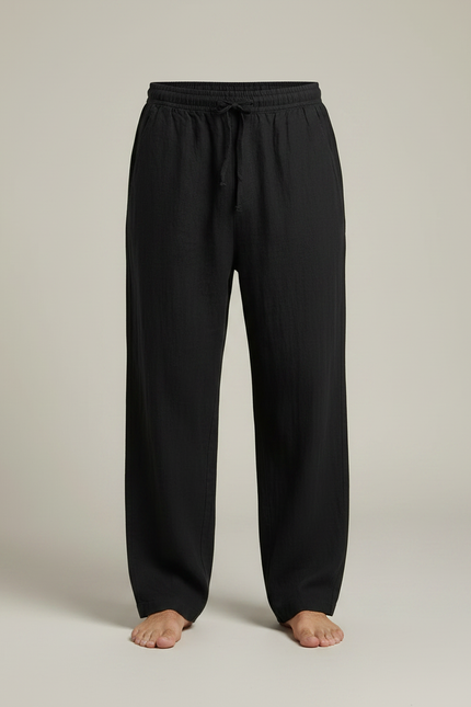 Pantalon Chinois Noir Ample Coton Lin Casual - vue 3