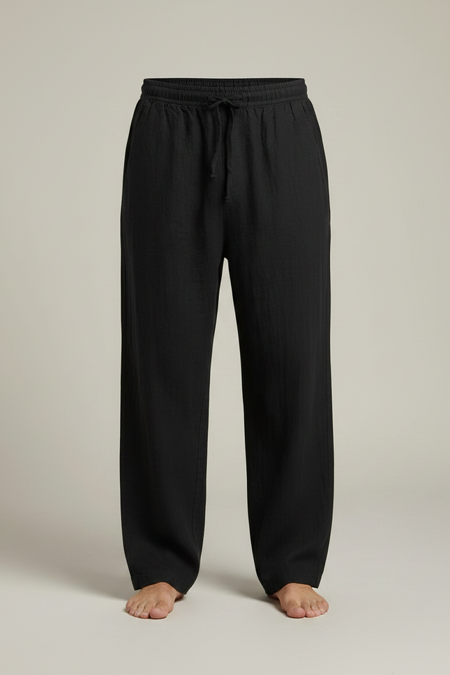 Pantalon Chinois Noir Ample Coton Lin Casual - vue 3