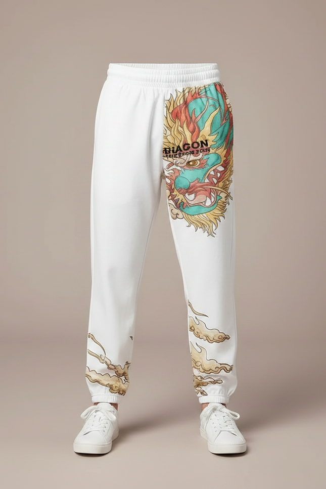Pantalon Chinois Blanc Dragon Streetwear Garçon - Molleton - vue 3