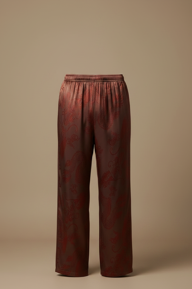 Pantalon Chinois Marron Satin Dragon Ample Homme - vue 3