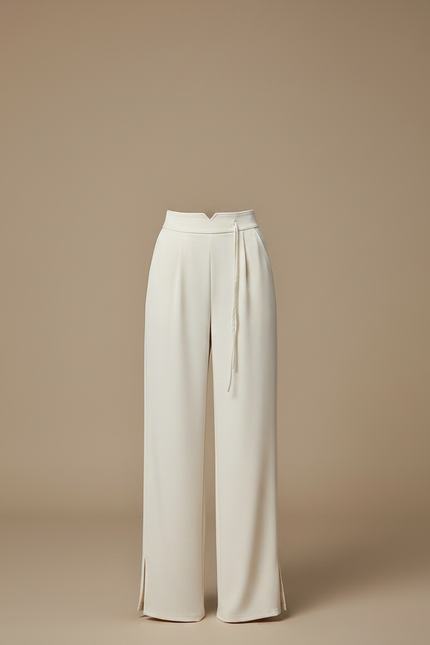 Pantalon Chinois Blanc Crème Taille Haute Fluide Chic - Viscose - vue 3