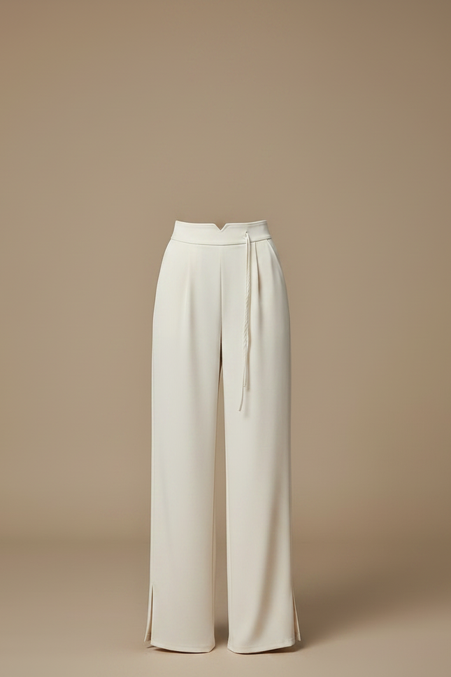 Pantalon Chinois Blanc Crème Taille Haute Fluide Chic - Viscose - vue 3