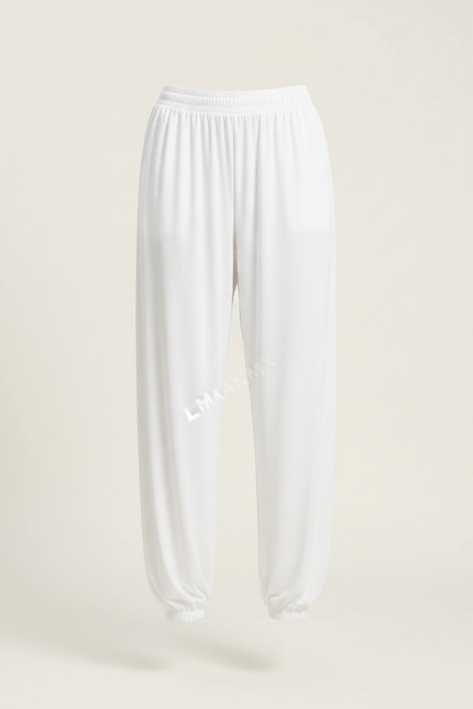Pantalon Chinois Blanc Ample Fluide Élastiqué Sport - Viscose - vue 3