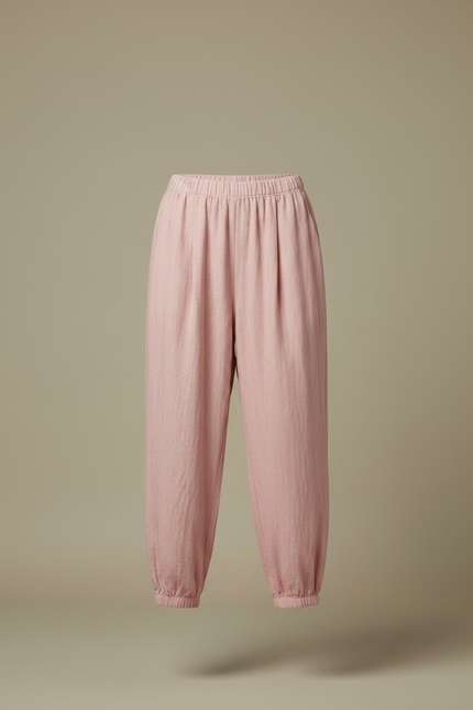 Pantalon Chinois Rose Ample Lin Élastiqué Femme - vue 3