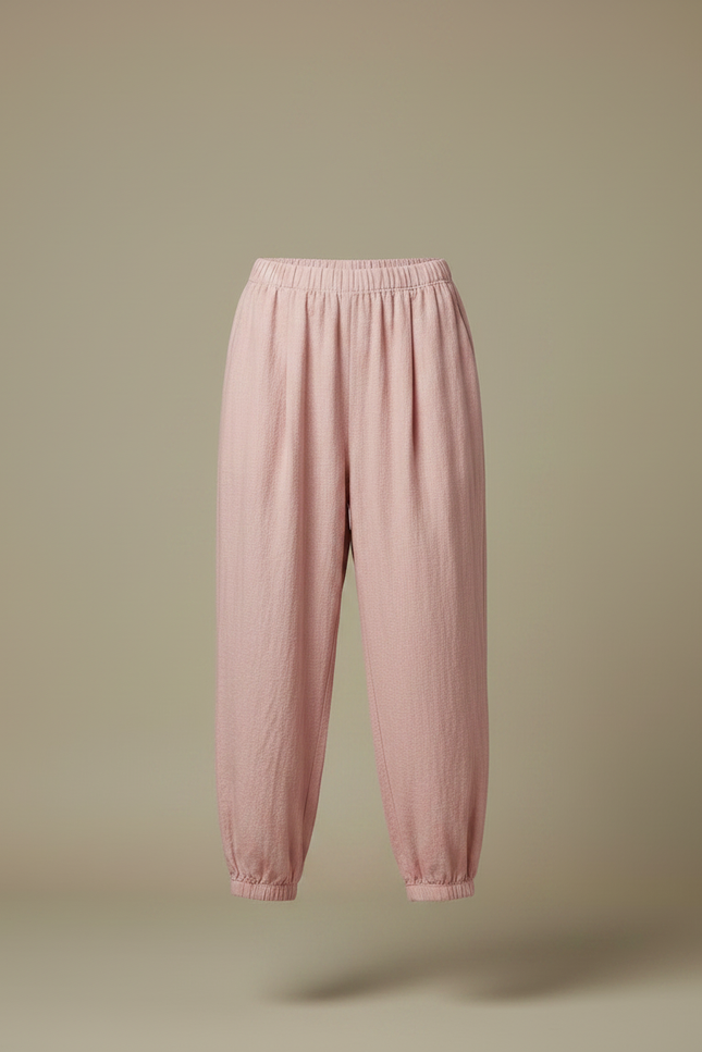 Pantalon Chinois Rose Ample Lin Élastiqué Femme - vue 3