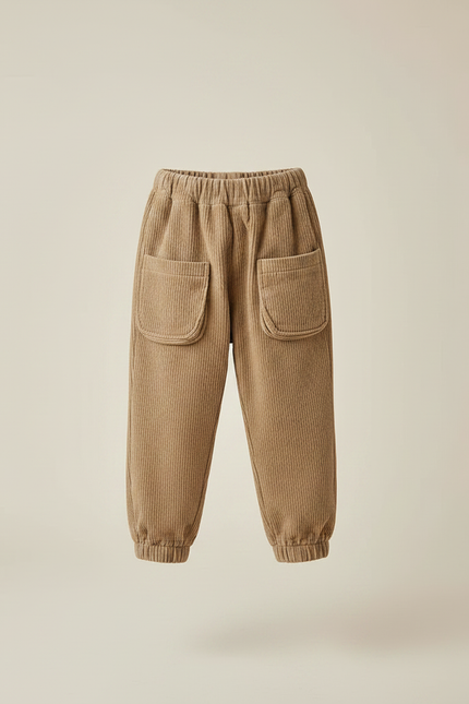 Pantalon Chinois Côtelé Ample Marron Poches Enfant - Camel Cordé - vue 3