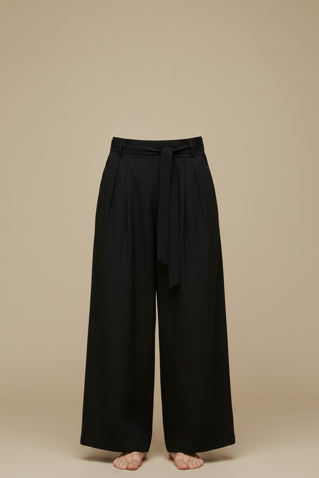 Pantalon Chinois Noir Ample Fluide Ceinturé Décontracté Homme - Viscose - vue 3