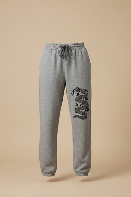 Pantalon Chinois Gris Dragon Jogger Décontracté Cordon - Molleton - vue 3