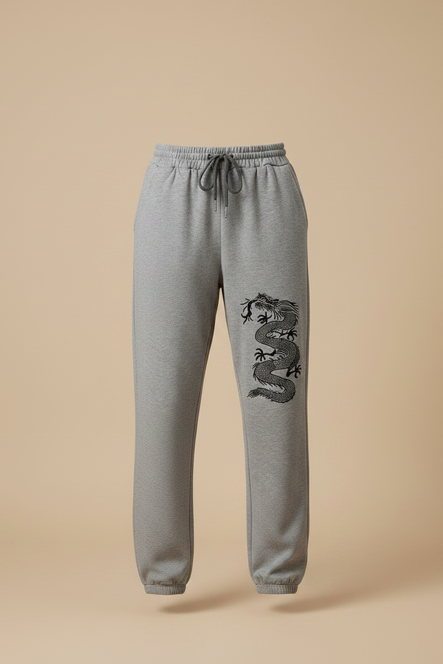Pantalon Chinois Gris Dragon Jogger Décontracté Cordon - Molleton - vue 3