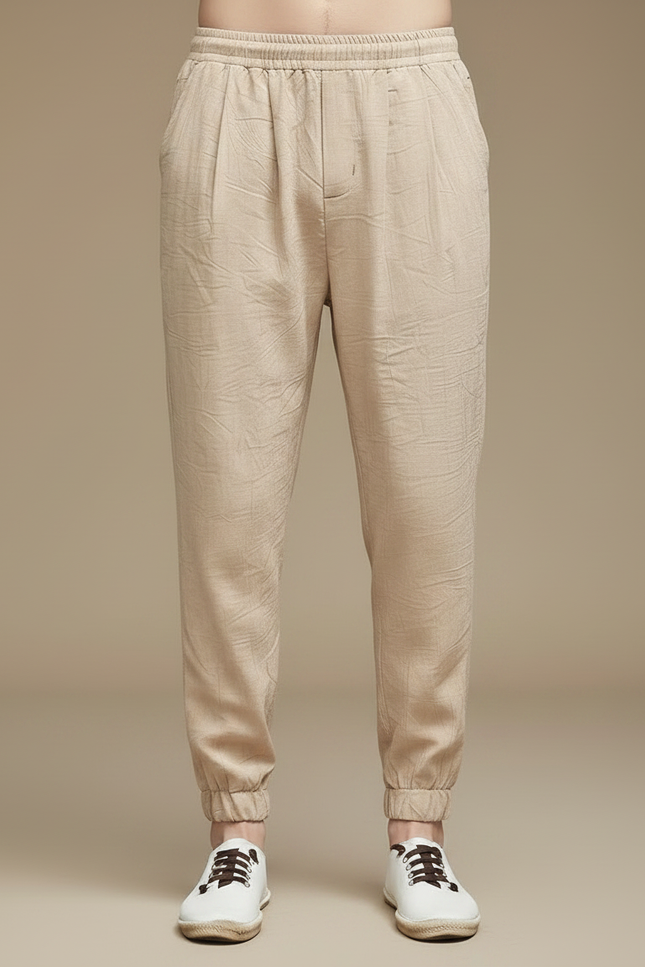 Pantalon Chinois Beige Lin Coton Ample Léger - vue 3