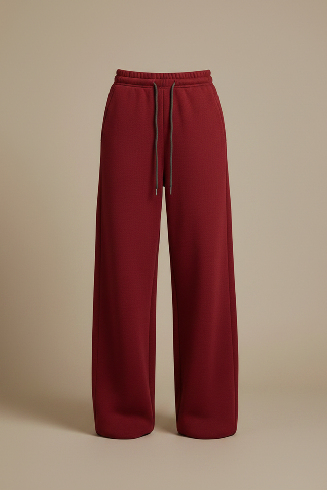 Pantalon Chinois Bordeaux Ample Molletonné Décontracté Cordon - vue 3