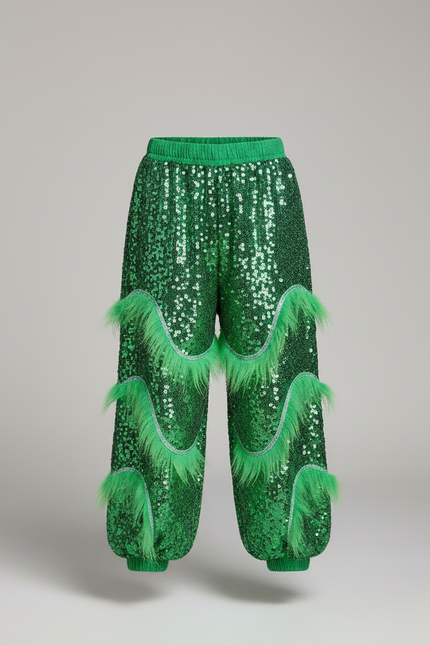 Pantalon Chinois Vert Pailleté Franges Scène Enfant - Polyester - vue 3