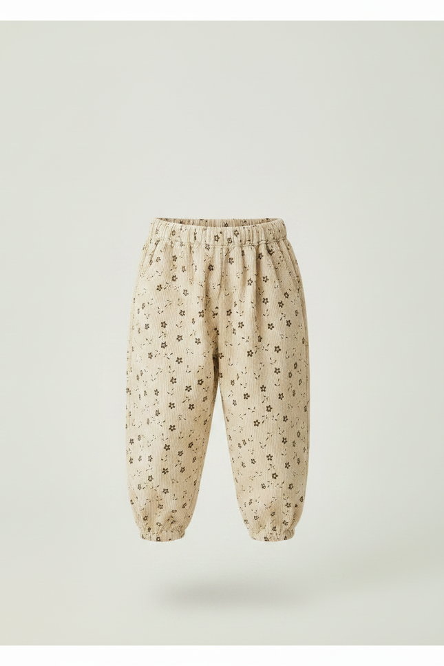 Pantalon Chinois Beige Côtelé Ample Floral Enfant - Cordé - vue 3