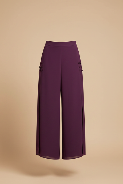 Pantalon Chinois Violet Fendu Fluide Taille Haute - Satin - vue 3