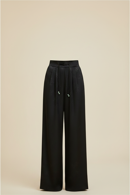 Pantalon Chinois Noir Jacquard Ample Fluide Décontracté - Satin - vue 3