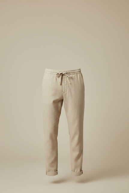 Pantalon Chinois Beige Lin Ample Décontracté Cordon - vue 3