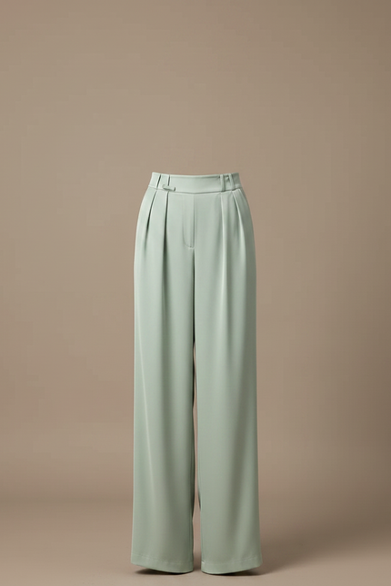 Pantalon Chinois Vert Menthe Fluide Ample Élégant - Satin - vue 3