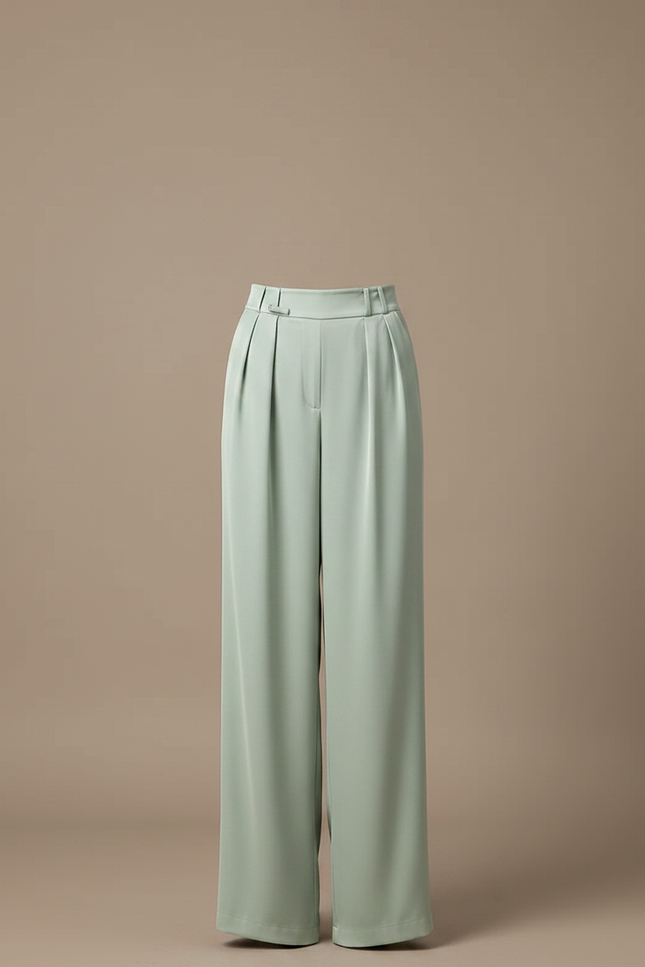Pantalon Chinois Vert Menthe Fluide Ample Élégant - Satin - vue 3