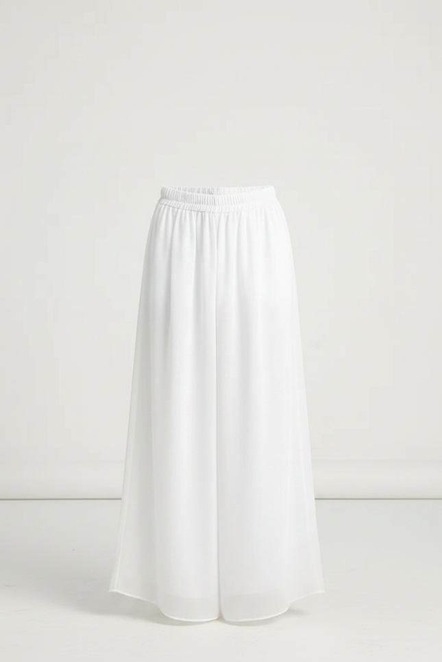 Pantalon Chinois Blanc Fluide Ample Taille Élastique - Polyester - vue 3