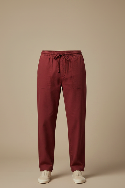 Pantalon Chinois Bordeaux Coton Ample Décontracté Homme - vue 3