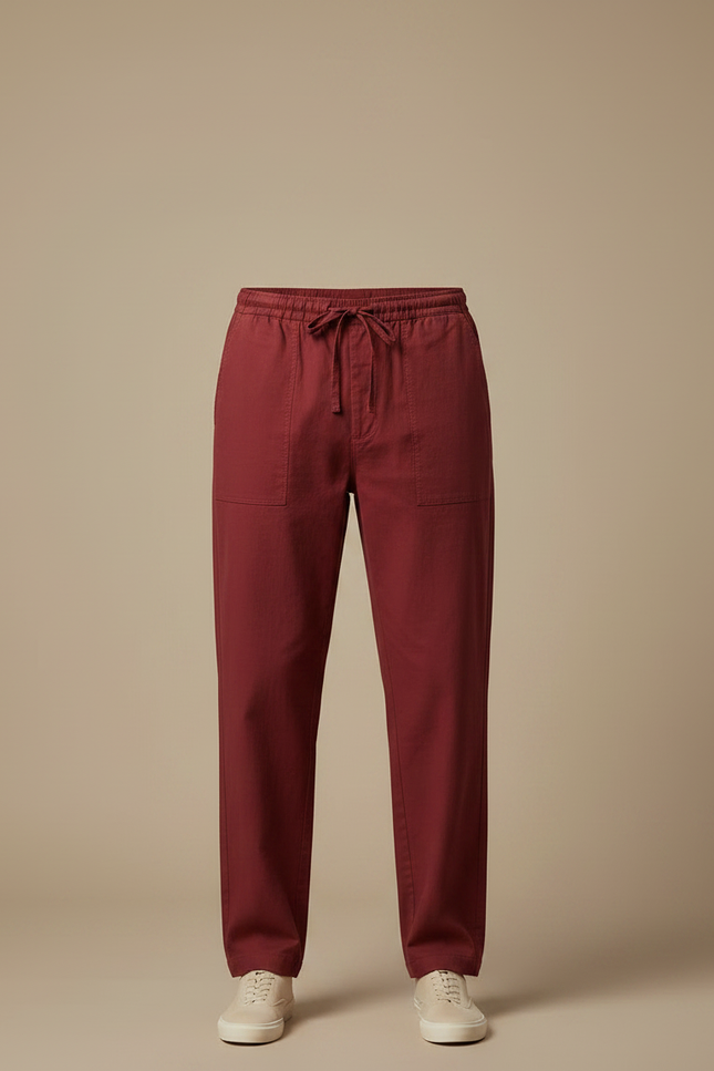 Pantalon Chinois Bordeaux Coton Ample Décontracté Homme - vue 3