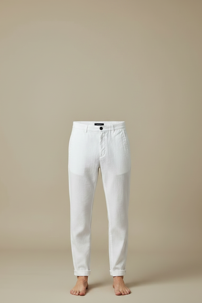 Pantalon Chinois Blanc Lin Décontracté Droit Homme - vue 3