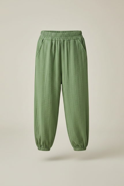 Pantalon Chinois Vert Ample Côtelé Enfant Décontracté - Lin - vue 3