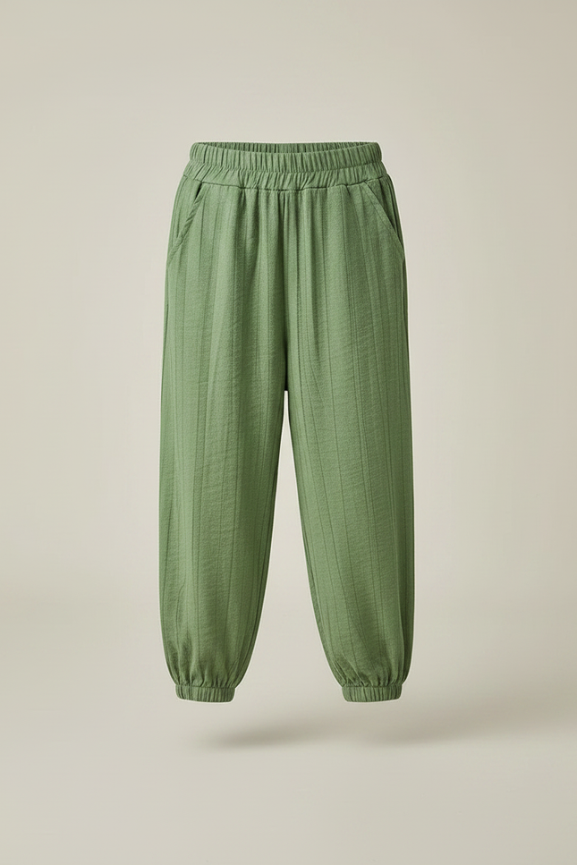 Pantalon Chinois Vert Ample Côtelé Enfant Décontracté - Lin - vue 3