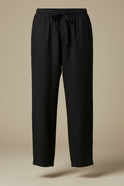 Pantalon Chinois Noir Lin Ample Décontracté Homme - vue 3