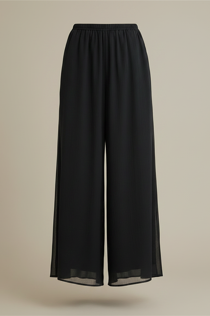 Pantalon Chinois Noir Ample Fluide Transparent Élégant - Polyester - vue 3