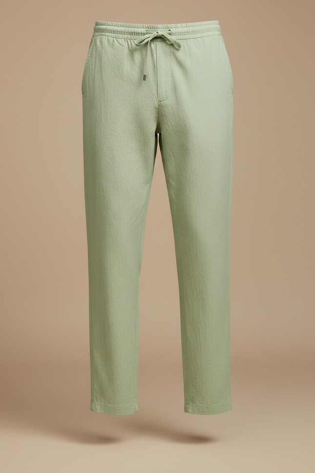 Pantalon Chinois Vert Clair Coton Lin Ample Décontracté - vue 3