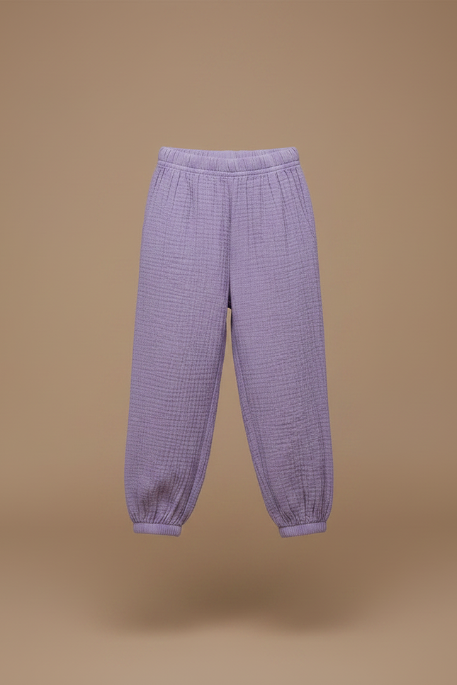 Pantalon Chinois Violet Coton Ample Texturé Enfant - vue 3