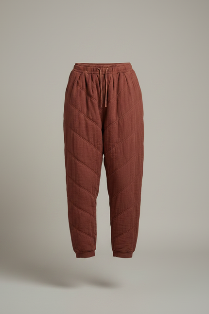 Pantalon Chinois Matelassé Marron Ample Coton Hiver - vue 3