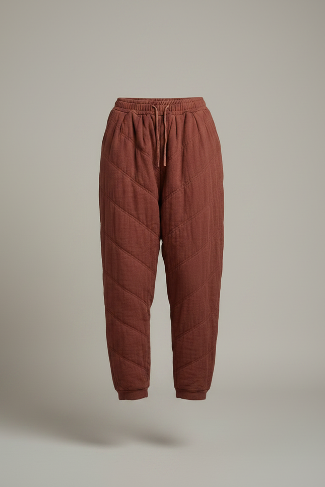 Pantalon Chinois Matelassé Marron Ample Coton Hiver - vue 3